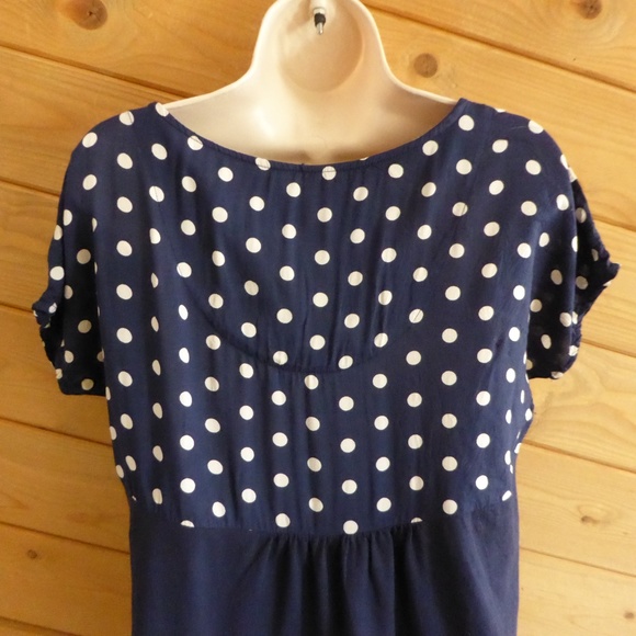 Porridge Anthropologie Navy Blue Elva Polka Dot V-neck Tunic Shirt Casual Top S - Picture 6 of 8